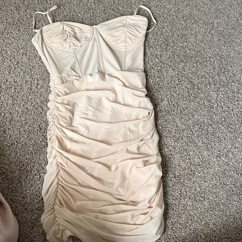 Chic Cream Ruched Mini Dress